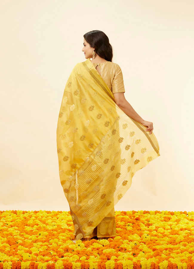 Sunlit Yellow Fern and Paisley Motif Saree image number 2