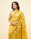 Sunlit Yellow Fern and Paisley Motif Saree image number 1