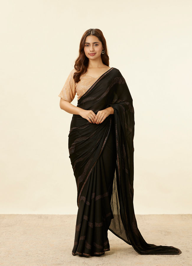 alt message - Mohey Women Charcoal Black Stone Work Saree image number 0