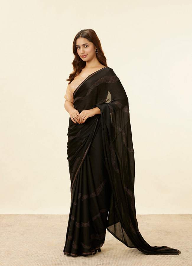 alt message - Mohey Women Charcoal Black Stone Work Saree image number 3