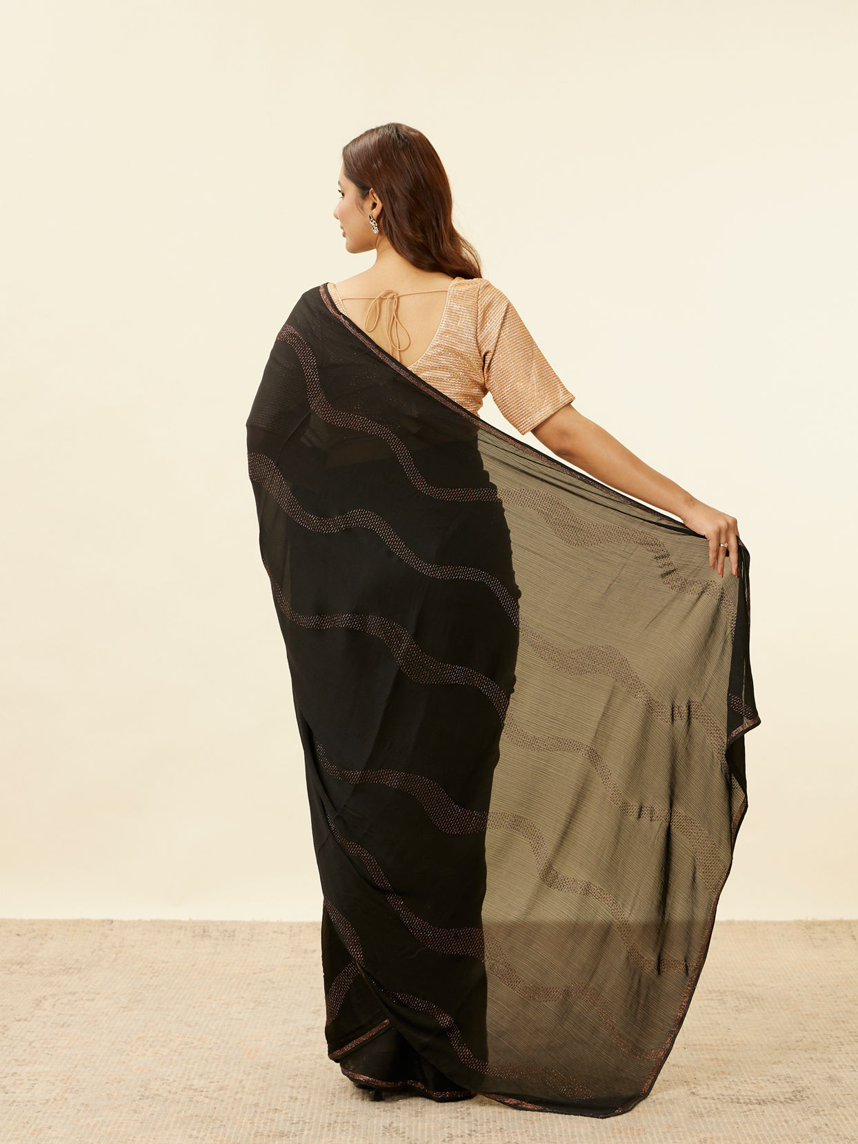 Charcoal Black Stone Work Saree image number 2