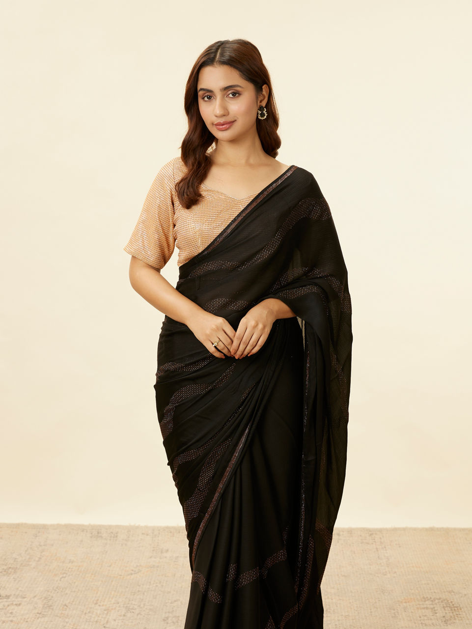 Mohey Women Charcoal Black Stone Work Saree