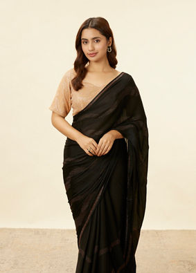 Mohey Women Charcoal Black Stone Work Saree