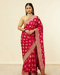 Mohey Women Rani Pink Buta Printed Bridal Saree
