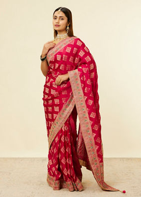 Rani Pink Buta Printed Saree image number 3