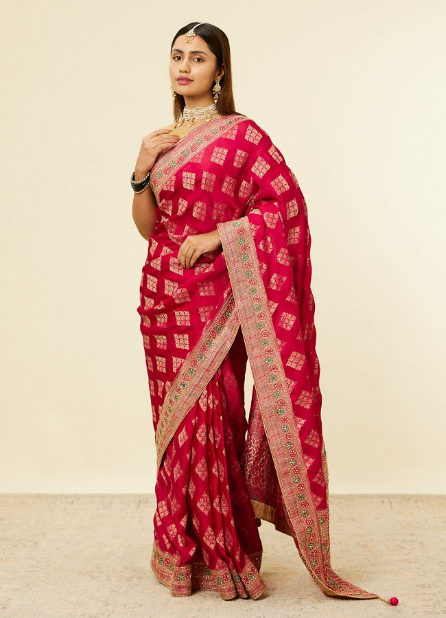 Rani Pink Buta Printed Saree image number 3