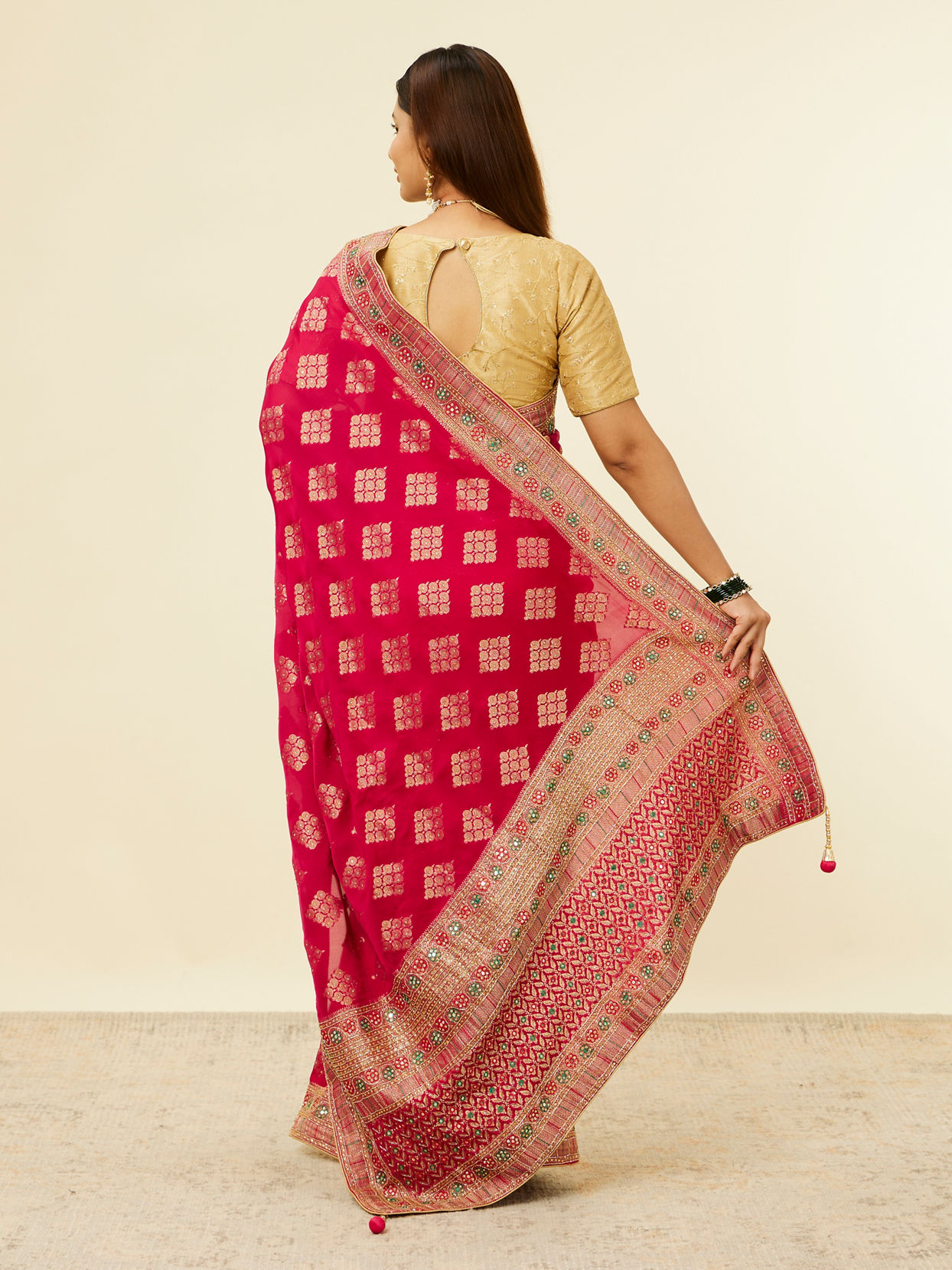 Rani Pink Buta Printed Saree image number 2