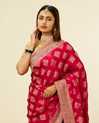 Mohey Women Rani Pink Buta Printed Bridal Saree
