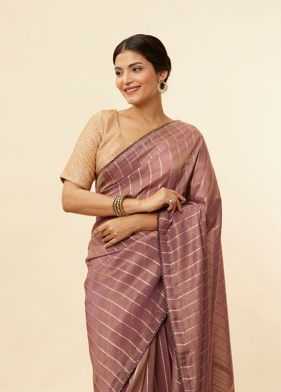 Mohey Women Mulberry Purple Zari Striped Saree
