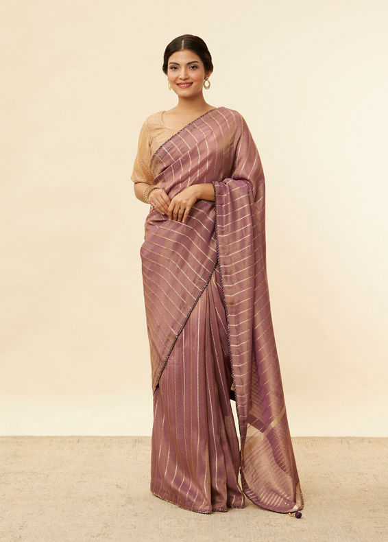Mohey Women Mulberry Purple Zari Striped Saree