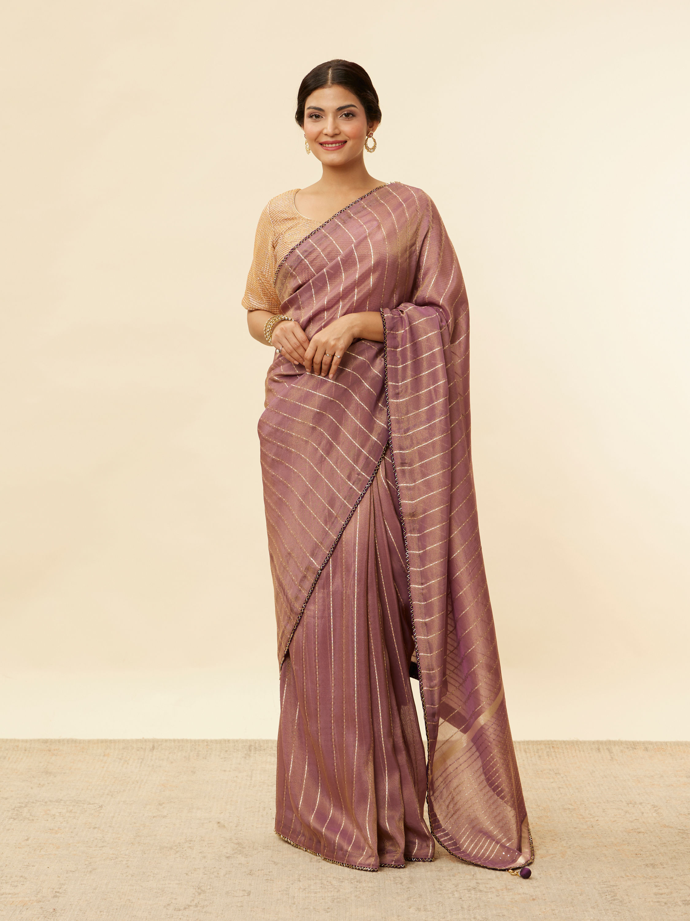 Mohey Women Mulberry Purple Zari Striped Saree