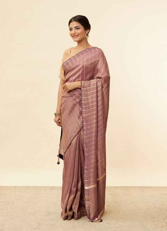 Mohey Women Mulberry Purple Zari Striped Saree
