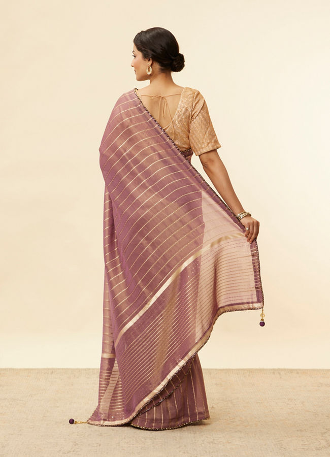 Mohey Women Mulberry Purple Zari Striped Saree