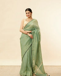 Mohey Women Forest Green Zari Striped Saree