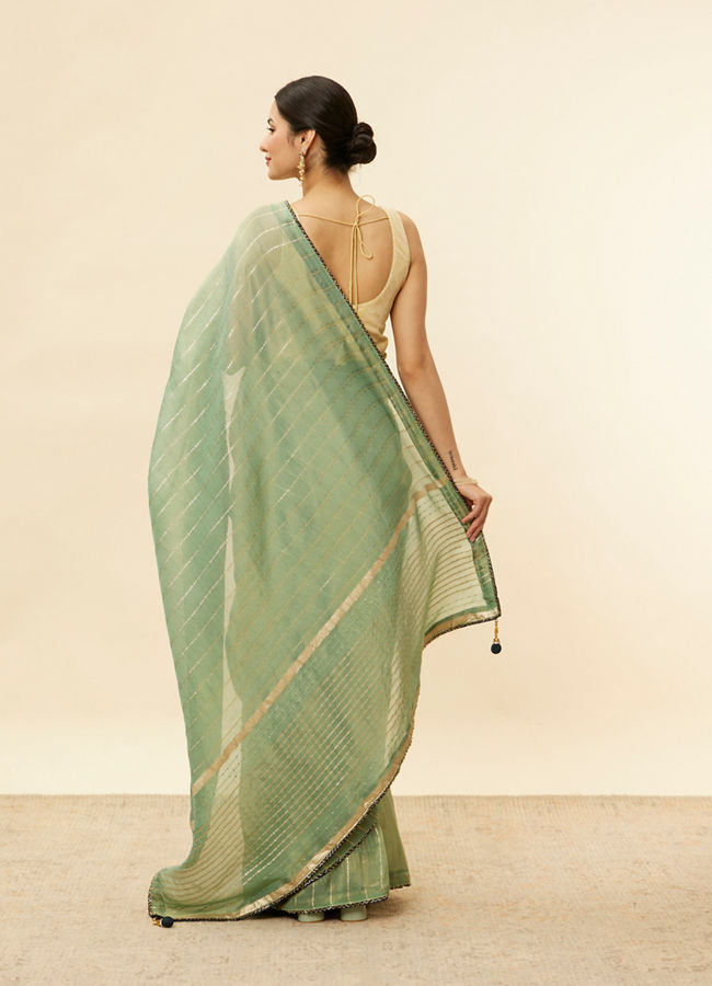 Mohey Women Forest Green Zari Striped Saree