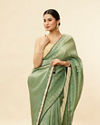 Mohey Women Forest Green Zari Striped Saree