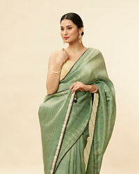 Mohey Women Forest Green Zari Striped Saree