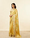 Mohey Women Daisy Yellow Chevron Patterned Zari Work Saree