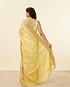 Mohey Women Daisy Yellow Chevron Patterned Zari Work Saree