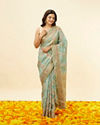 Mohey Women Sea Green and Blue Chevron Patterned Saree