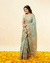 Mohey Women Sea Green and Blue Chevron Patterned Saree