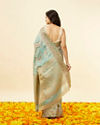 Mohey Women Sea Green and Blue Chevron Patterned Saree