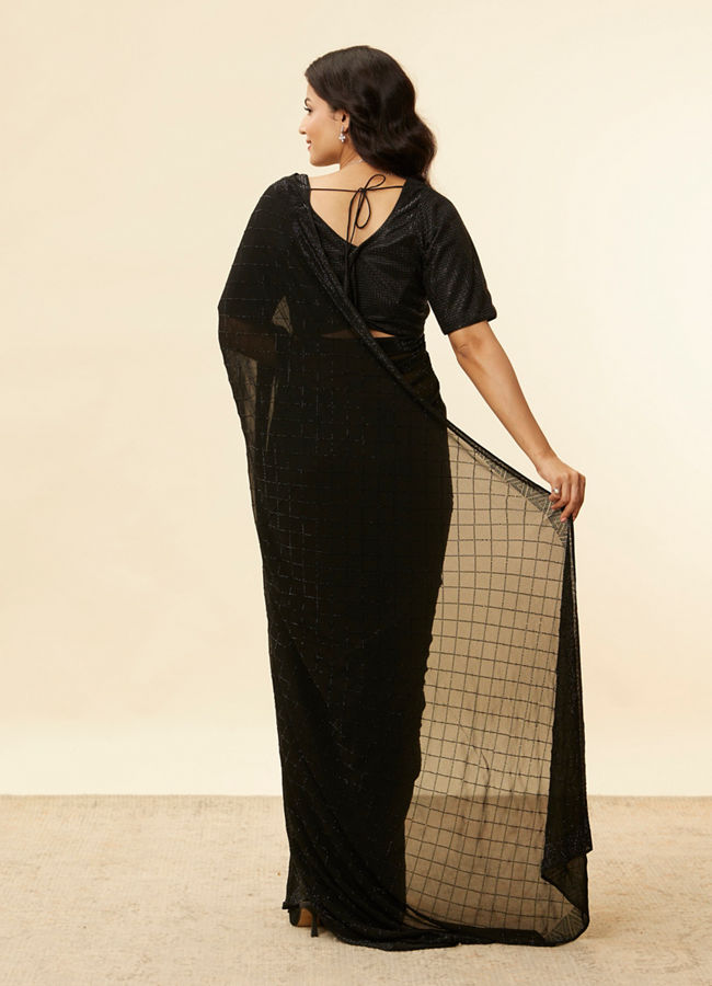 Mohey Women Kohl Black Lattice Patterned Stone Work Saree