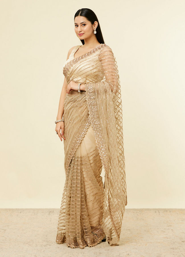 Mohey Women Fawn Sequinned Saree