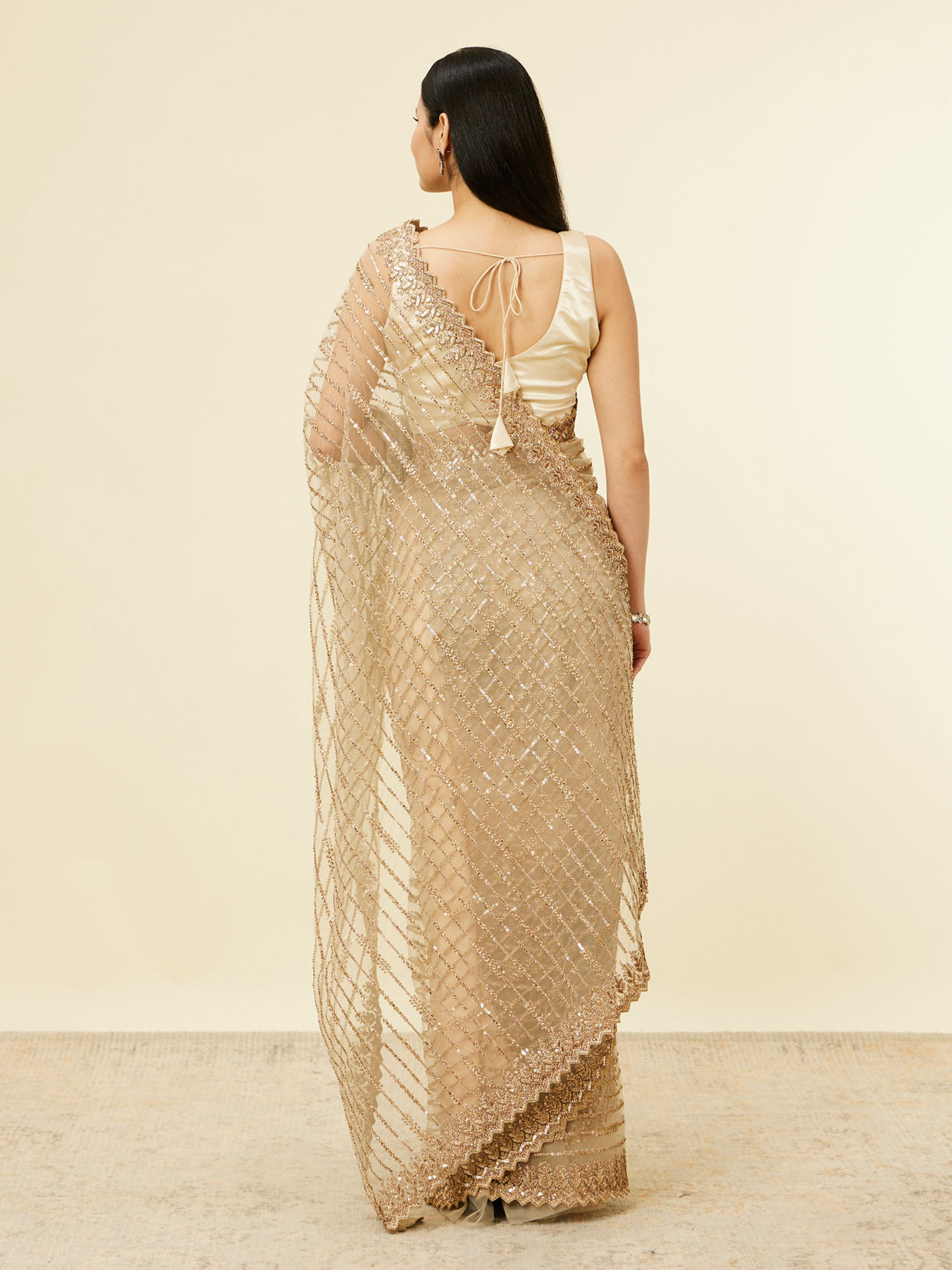 Fawn Sequinned Saree image number 2