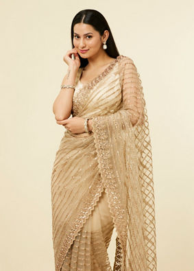 Fawn Sequinned Saree image number 1
