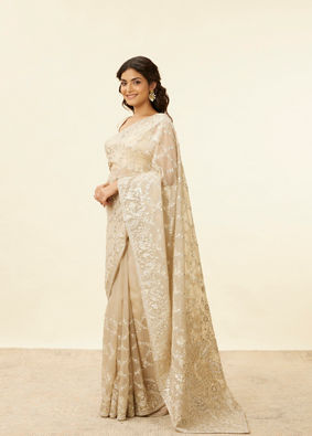 Light Beige Bagh Embroidered Stone Work Saree image number 3