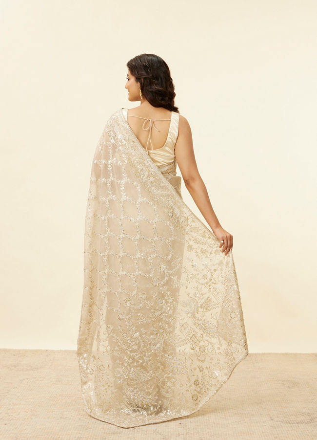 Light Beige Bagh Embroidered Stone Work Saree image number 2