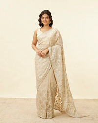 Mohey Women Light Beige Bagh Embroidered Stone Work Saree