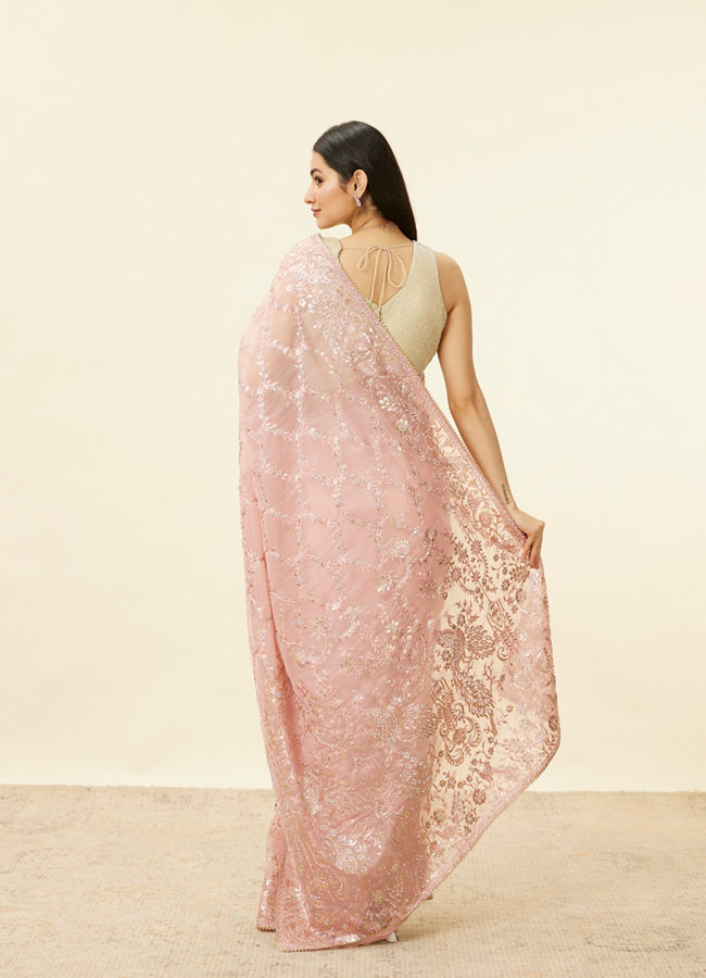 Mohey Women Soft Pink Bagh Embroidered Stone Work Saree