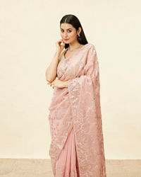 Mohey Women Soft Pink Bagh Embroidered Stone Work Saree