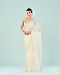 Mohey Women Cream Organza Splendor Saree