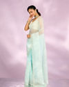 Mohey Women Iridescent Light Blue Organza Saree