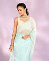 Mohey Women Iridescent Light Blue Organza Saree