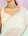 Mohey Women Iridescent Light Blue Organza Saree