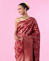 Mohey Women Elegant Maroon Banarasi Saree