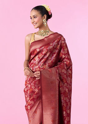 Mohey Women Elegant Maroon Banarasi Saree