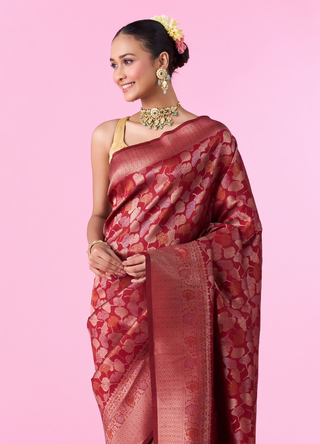 Mohey Women Elegant Maroon Banarasi Saree