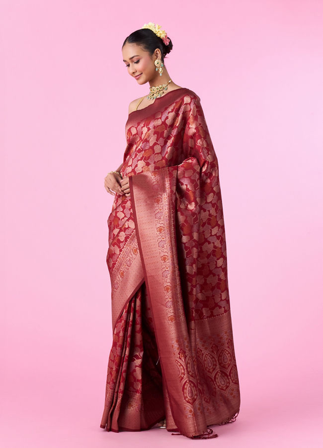 Mohey Women Elegant Maroon Banarasi Saree