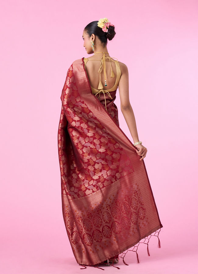 Mohey Women Elegant Maroon Banarasi Saree