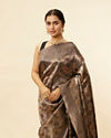 Midnight Black Lotus Leaf Patterned Saree image number 1