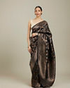 Mohey Women Midnight Black Lotus Leaf Patterned Saree image number 0