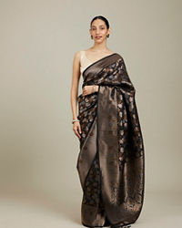 Mohey Women Midnight Black Lotus Leaf Patterned Saree