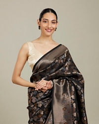 Mohey Women Midnight Black Lotus Leaf Patterned Saree