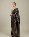 Mohey Women Midnight Black Lotus Leaf Patterned Saree image number 2