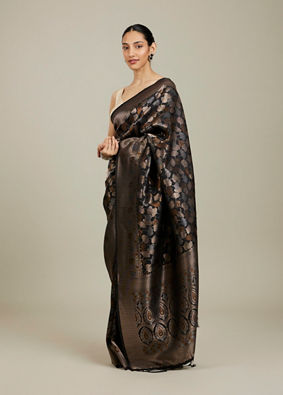 Mohey Women Midnight Black Lotus Leaf Patterned Saree image number 2